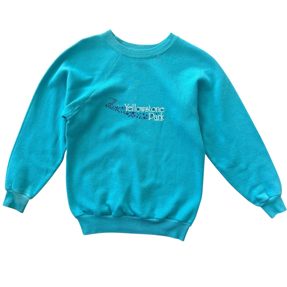 80s Sportswear Yellowstone National Park Sweatshirt Vintage Raglan S Teal Raglan